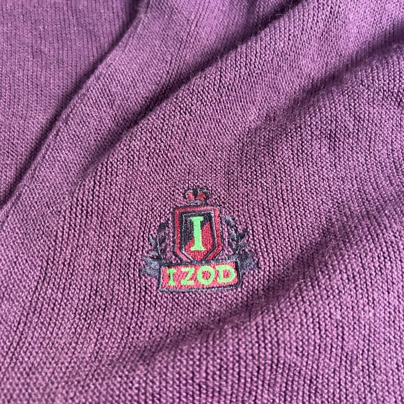 Vintage IZOD Sweater Mens Medium Purple Button Cardigan Crest Logo USA 80s - Picture 7 of 9
